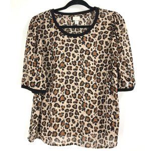 A New Day designer leopard blouse with black trim, sz L, MSRP $78
